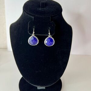 Blue stone silver tone dangle earrings